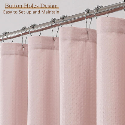 Pink Shower Curtain 72 Inch Length 1 Piece, Waffle Embossed Textured Soft Fabric Hotel Shower Curtain for Bathroom, Modern Polyester Water Repellent Machine Washable Bath Decor, 72Wx72L Inches
