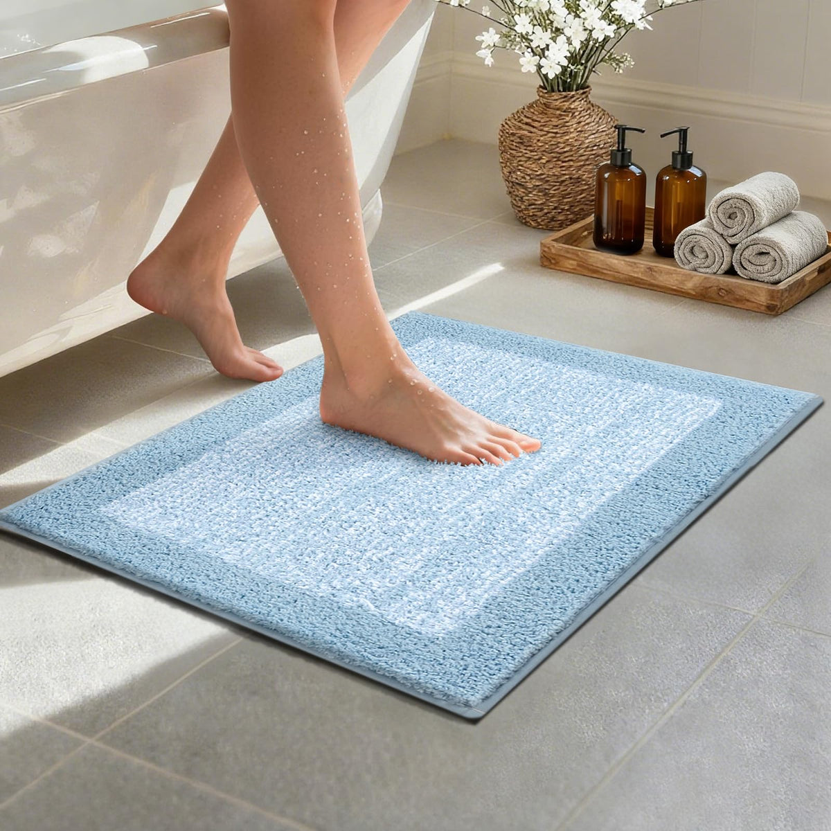 Long 2x4 Ft (48''x24'') Bathroom Rugs, Non Slip Washable Bath Mat Grey