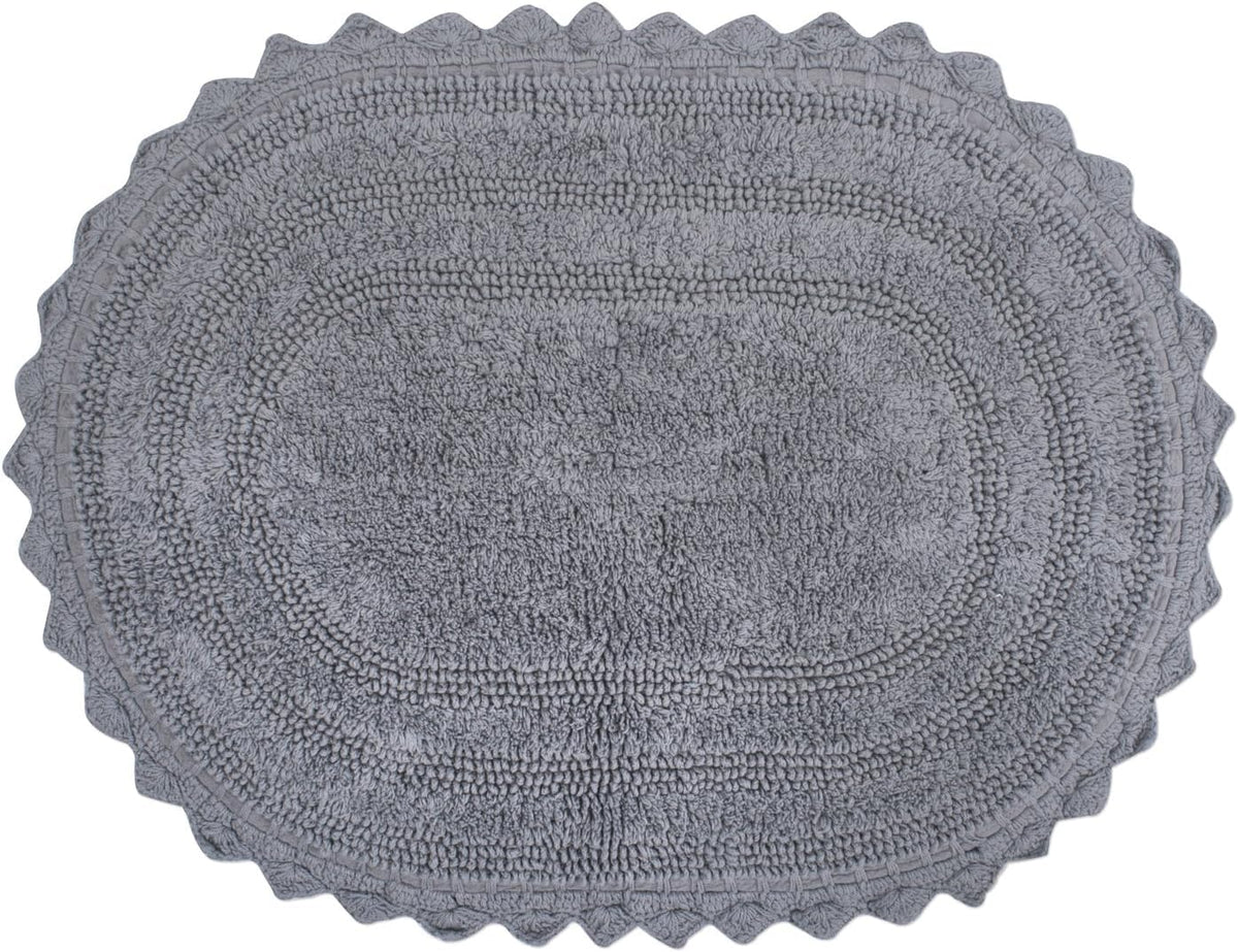 DII Crochet Collection Reversible Bath Mat, Small Oval, 17x24, Dark Green