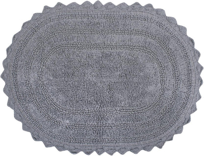 DII Crochet Collection Reversible Bath Mat, Small Oval, 17x24, Dark Green
