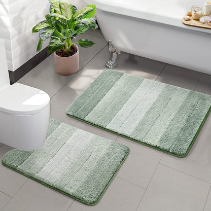 3 Pcs Ombre Bath Mat Set for Bathroom, Non Slip Ultra Soft and Thick Water Absorbent Bath Carpet, Machine Washable & Quick Dry Bathroom Rug, for Bedroom Door Living Room,Green