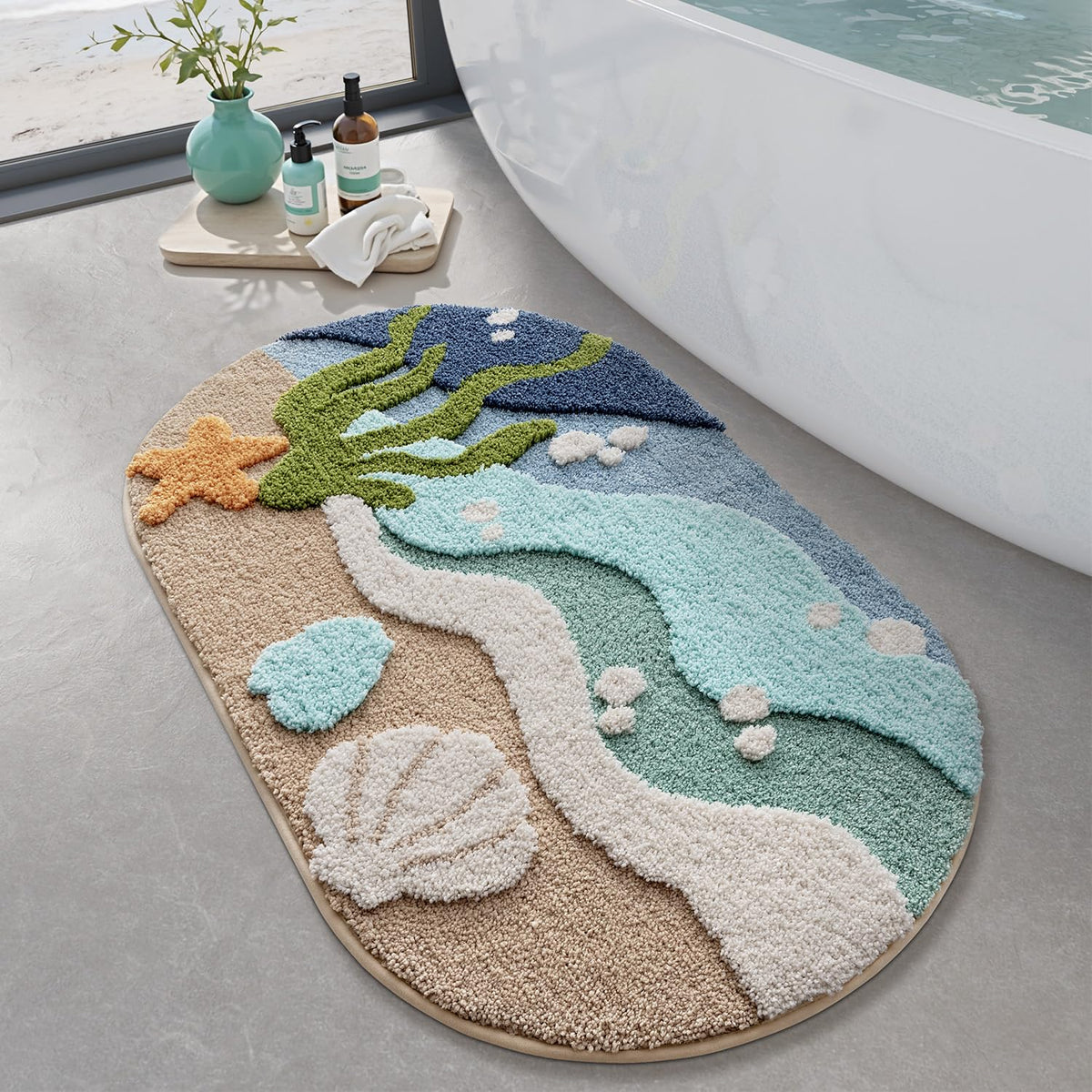 LUMI Beach Bathroom Rug Soft Microfiber Absorbent Bath Mat 22x34