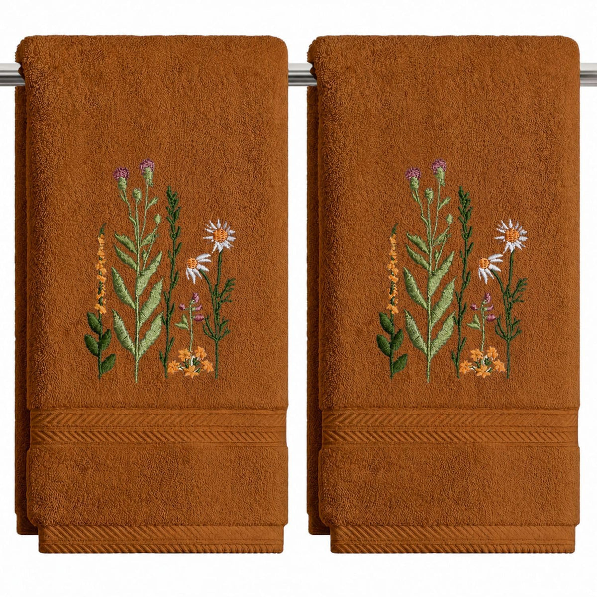 Artoid Mode 2 Pcs Beige Wildflower Floral Embroidered Hand Towels for Bathroom, 100% Cotton Soft Absorbent Farmhouse Decor Towels, 13.7 x 29.5 Inch