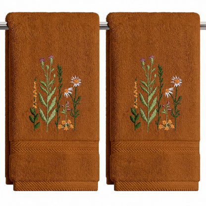 Artoid Mode 2 Pcs Beige Wildflower Floral Embroidered Hand Towels for Bathroom, 100% Cotton Soft Absorbent Farmhouse Decor Towels, 13.7 x 29.5 Inch
