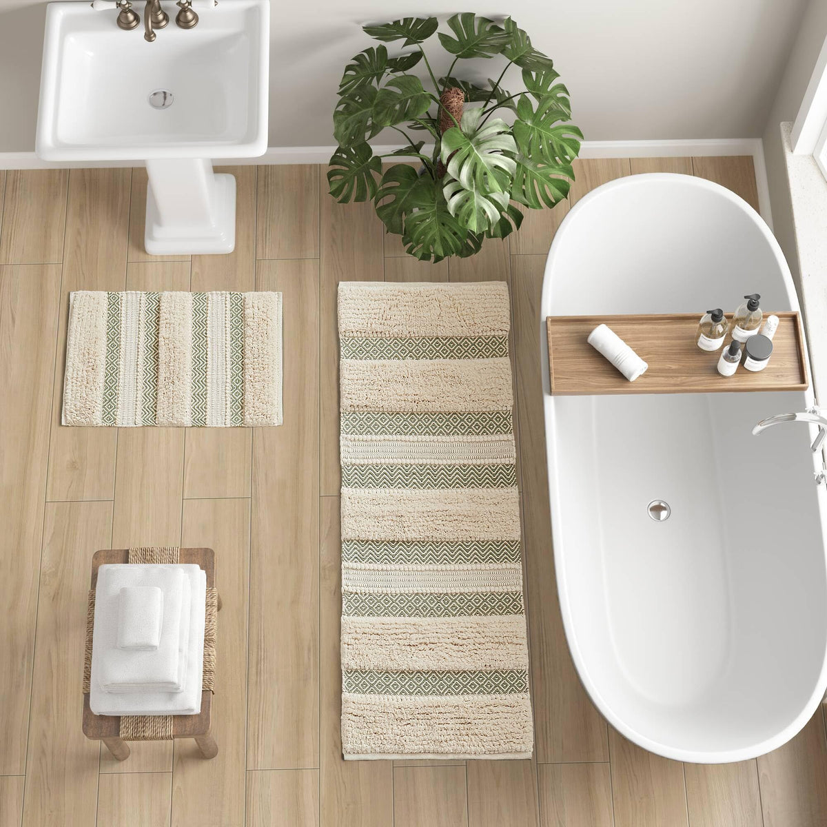 INK+IVY Asher Non-Slip Bath Rug Absorbent Quick Dry Striped, 20 x 32, Navy