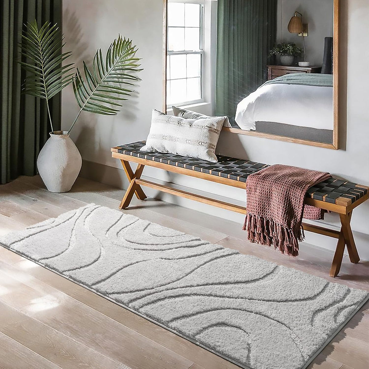 DEXDE Bathroom Rugs Runner 24x60 Long Non-Slip Bath Mats Floor Shower Gray