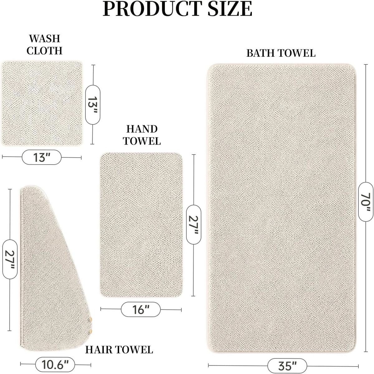 Oversize Bath Towels for Bathroom 35x70 Inches, 4-Piece Bathroom Set (1 Bath Towel, 1 Hair Towel, 1 Hand Towel, 1 Washcloth) Towels for Bathroom Set Soft and Absorbent Shower Towels Khaki