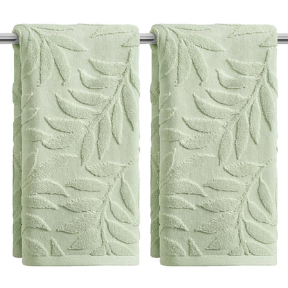 Artoid Mode 2 Pcs Caramel 3D Leaves Jacquard Hand Towels for Bathroom, 100% Cotton Soft Absorbent Bathroom Decor Towels, 13.7 x 29.5 Inch