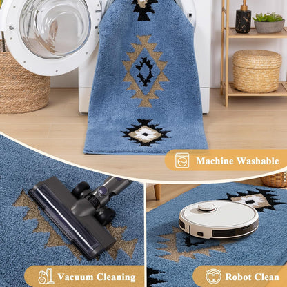 HEBE Boho Bathroom Rugs Set 3 Piece, Non Slip Washable Bath Mat Set