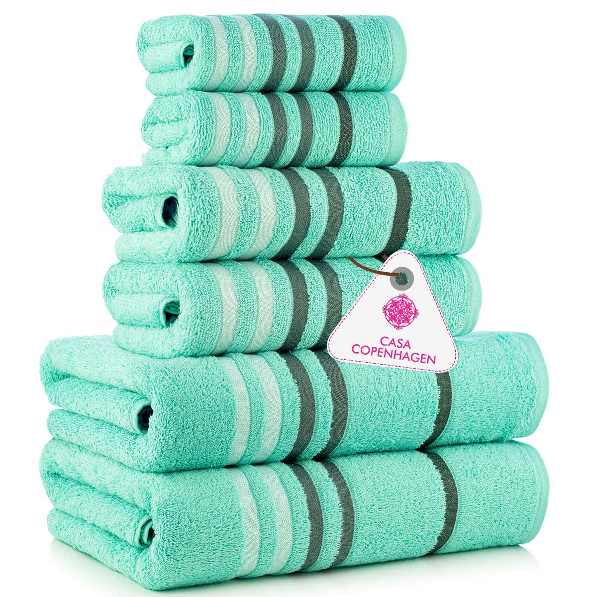 CASA COPENHAGEN Solitaire 6 Pieces Towel Set- Midnight Black, 600 GSM 2 Bath Towel 2 Hand Towel 2 Washcloth, Designed in Denmark Made of Soft Egyptian Cotton for Bathroom, Kitchen & Shower