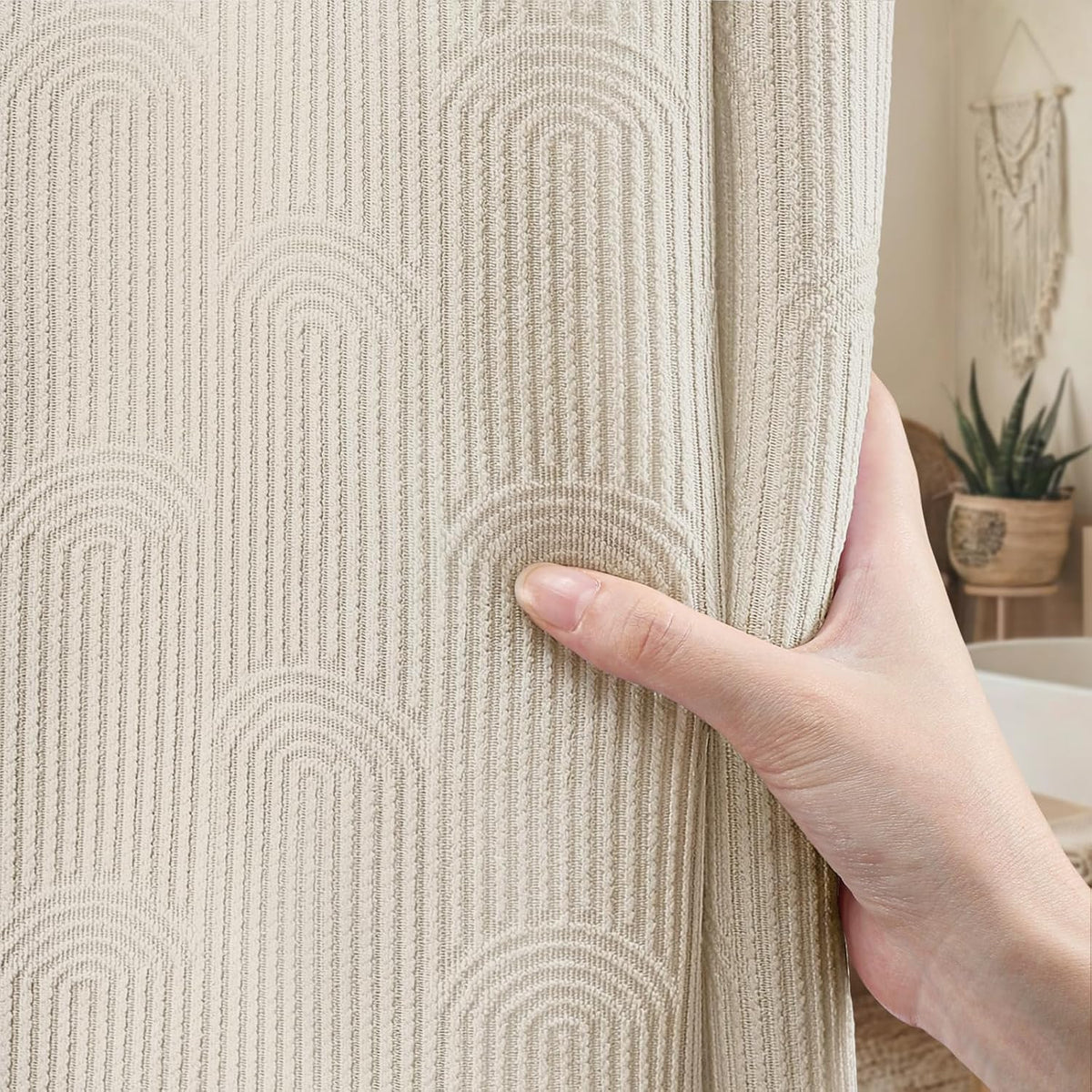Cream Boho Cotton Shower Curtain Arch,72" W x 72" L