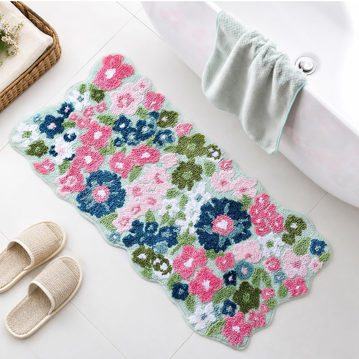 TRUEDAYS Floral Bath Mat, Cute Bath Mat for Bathroom, 32'' x 20'', Orange