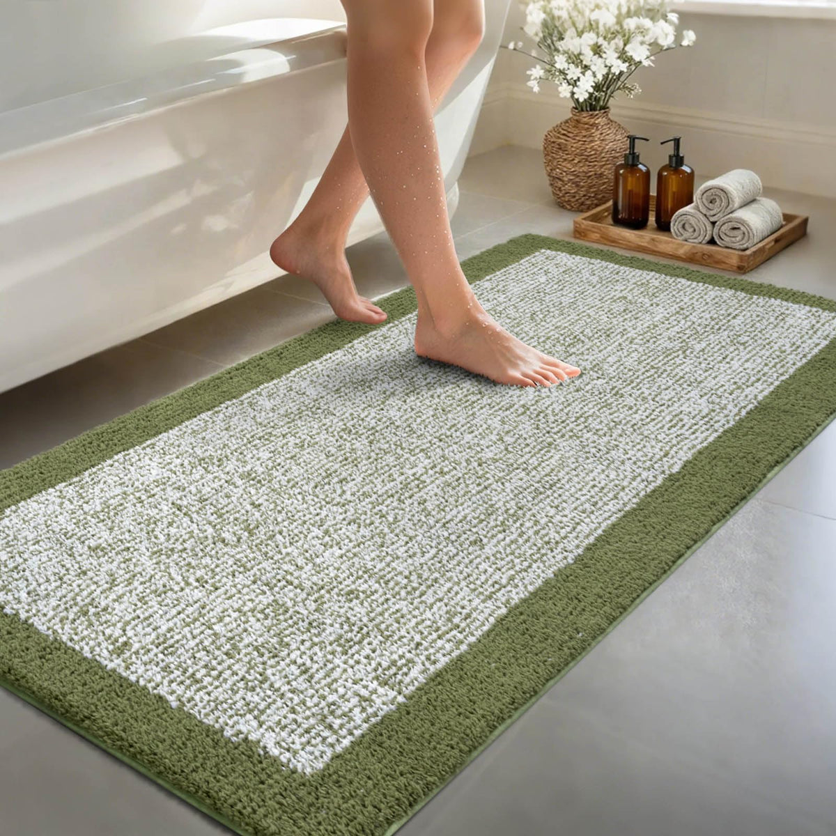 Long 2x4 Ft (48''x24'') Bathroom Rugs, Non Slip Washable Bath Mat Grey