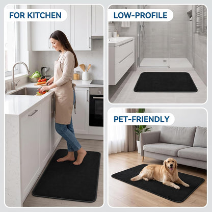 Bathroom Rugs Set 2 Piece Non Slip Soft Absorbent Plush Bath Mats(Black)