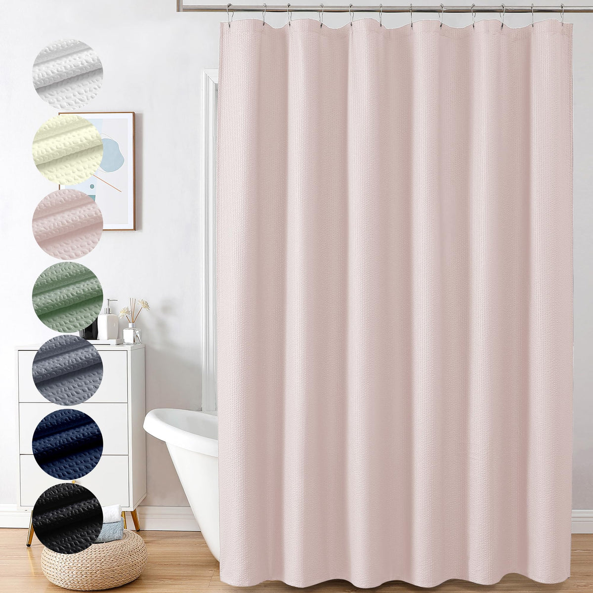 OVZME Berry Cute Shower Curtain, Embossed Textured Fabric Shower Curtain for Bathroom - Soft Cloth & Hotel Spa Luxury, Water Repellent, Machine Washable Shower Curtain, 72X72, Glacier Blue