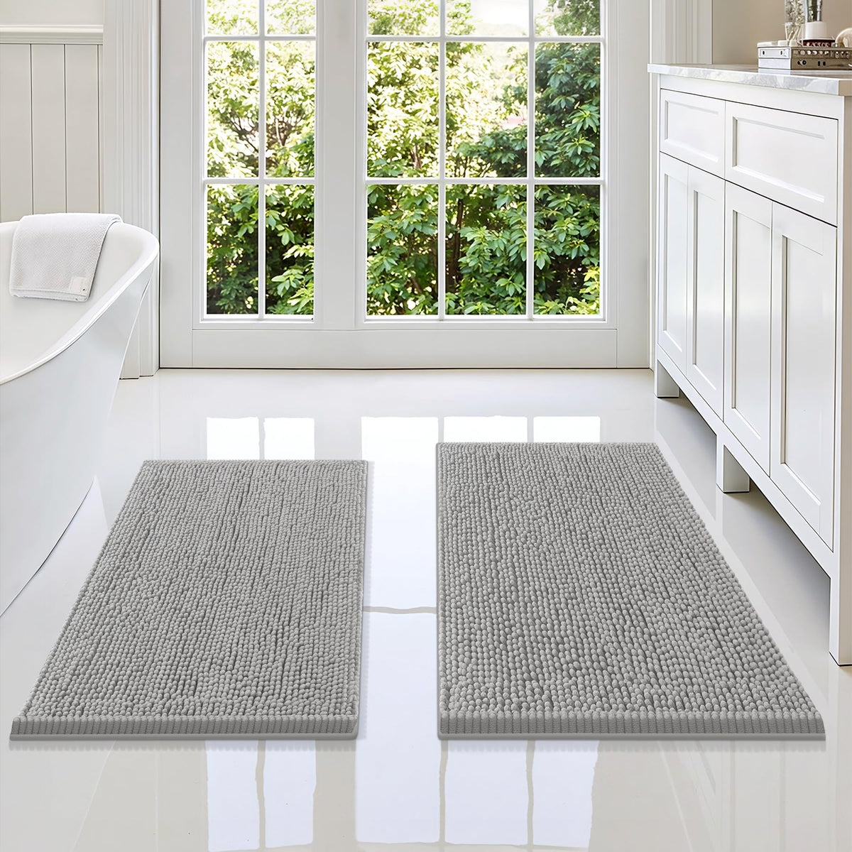 Smiry Chenille Bathroom Rugs Sets 2 Piece (30x20+24x16, Black)