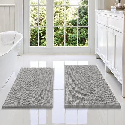 Smiry Chenille Bathroom Rugs Sets 2 Piece (30x20+24x16, Black)