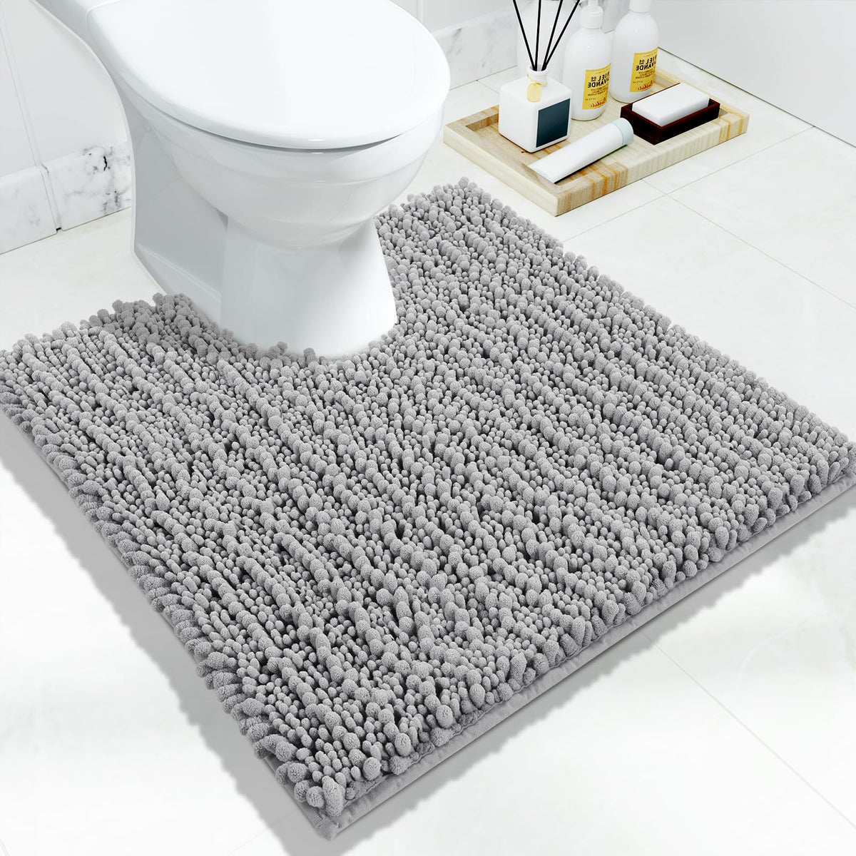 Yimobra Bathroom Rugs Non Slip Washable 32x20 Inch - Ultra Soft Absorbent Chenille Bath Mat, Quick Dry Shaggy Floor Carpet for Tub Shower, Gray Home Decor Accessories