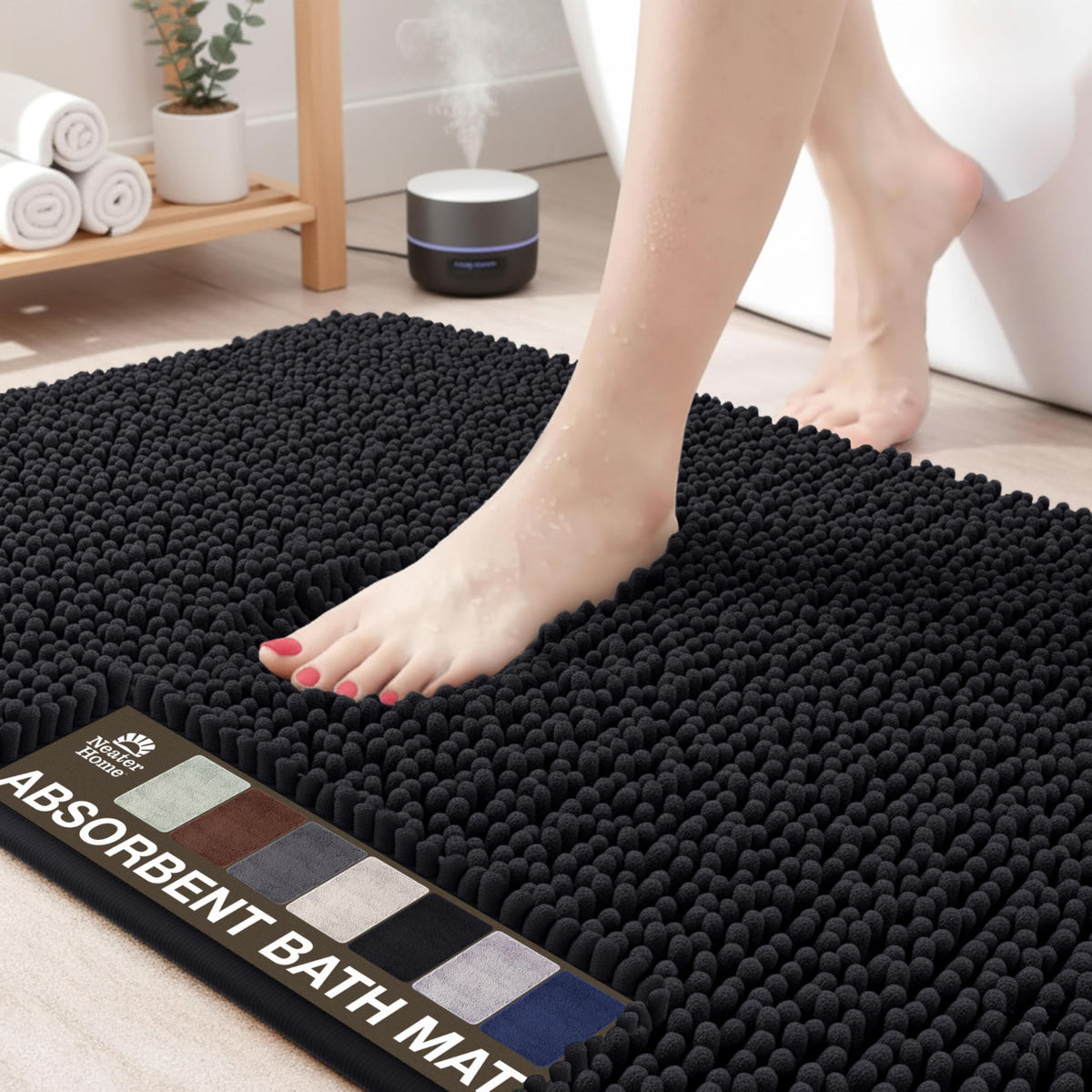 Neater Home Plush Bathroom Rugs 36x24 Thick Chenille Quick Dry Microfiber Absorbent Bath Mat, Soft Bath Rugs, Machine Washable Bathroom Floor Mat for Tub Shower Sink, Home Decor Accessories, Green