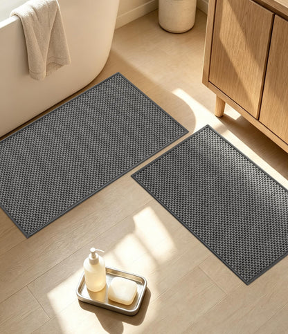 YIHOUSE Black Bathroom Rugs Sets 2 Pieces,Thin Bath Mat Quick Dry