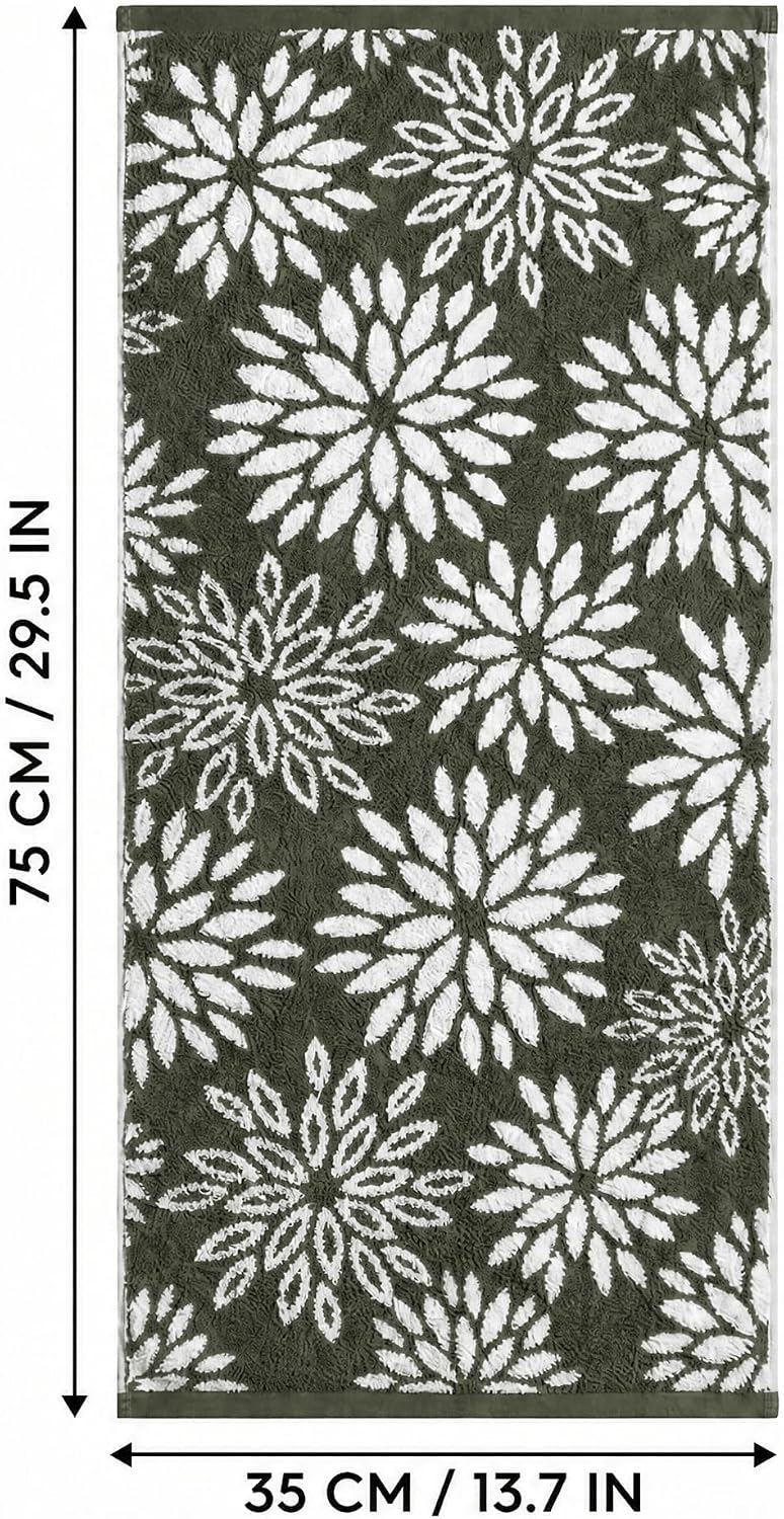 Artoid Mode 2 Pcs Beige Olive Green Dahlia Floral Jacquard Hand Towels for Bathroom, Cotton Soft Absorbent Bathroom Decor Towels, 13.7 x 29.5 Inch