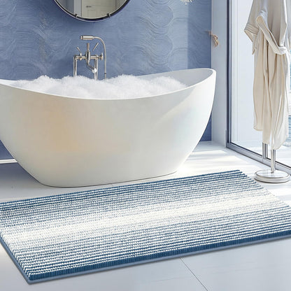 BSICPRO Bathroom Rugs Sets 2 Piece, Non Slip Striped Bath Mats, Fog Blue