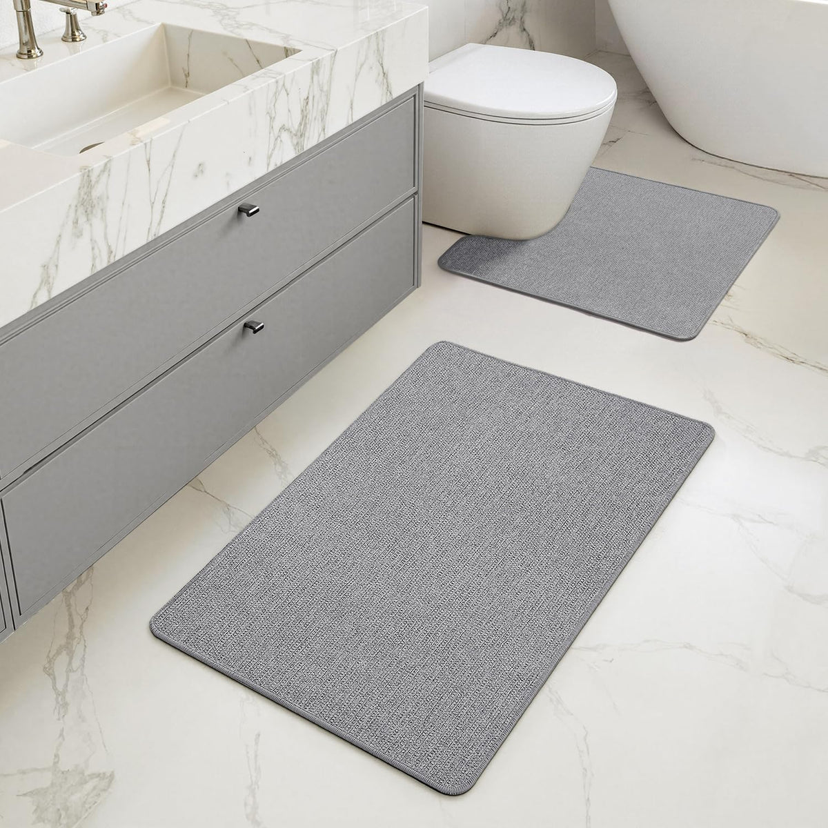 MIULEE Bathroom Rugs Set 2 Pieces, Thin Bath Mats Beige 17"x27"+20"x32"