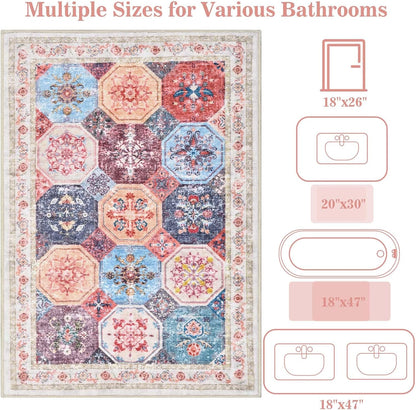 Yinhua Boho Bathroom Runner Rug Non Silp, Vintage Long Bath Mat Washable