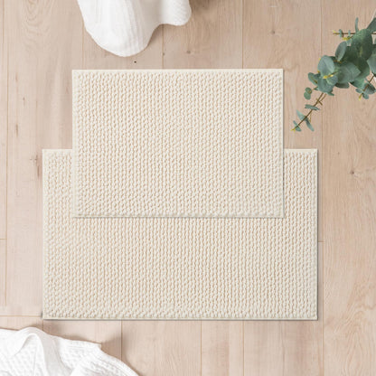 FRESHMINT Chenille Bath Rugs Set 2 Pieces, Cream White, 17''x24''+20''x47''