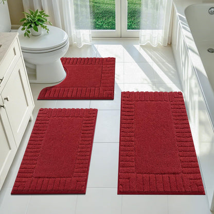 Pauwer Bathroom Rugs Sets 3 Piece, Microfiber Bath Mat Set, Dark Grey