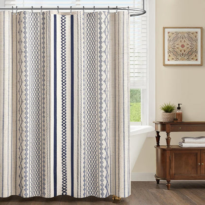 Nave Blue Boho Linen Shower Curtain,72" W x 72" L
