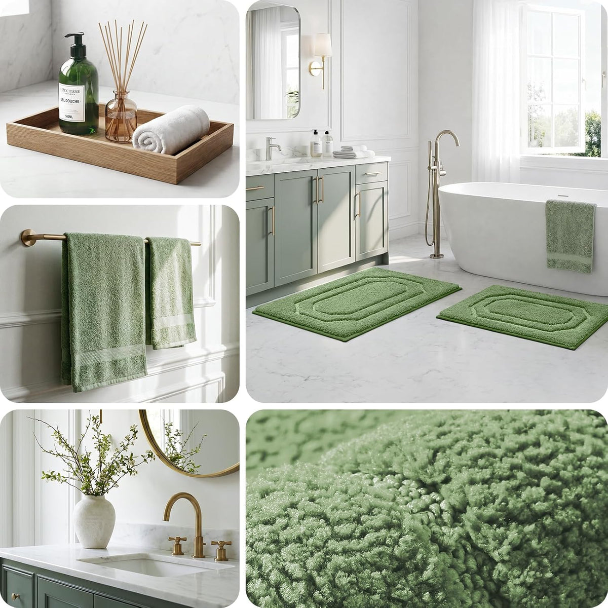 HOMEIDEAS Bathroom Rugs Sets 2 Piece Sage Green 16 * 24+20 * 32"