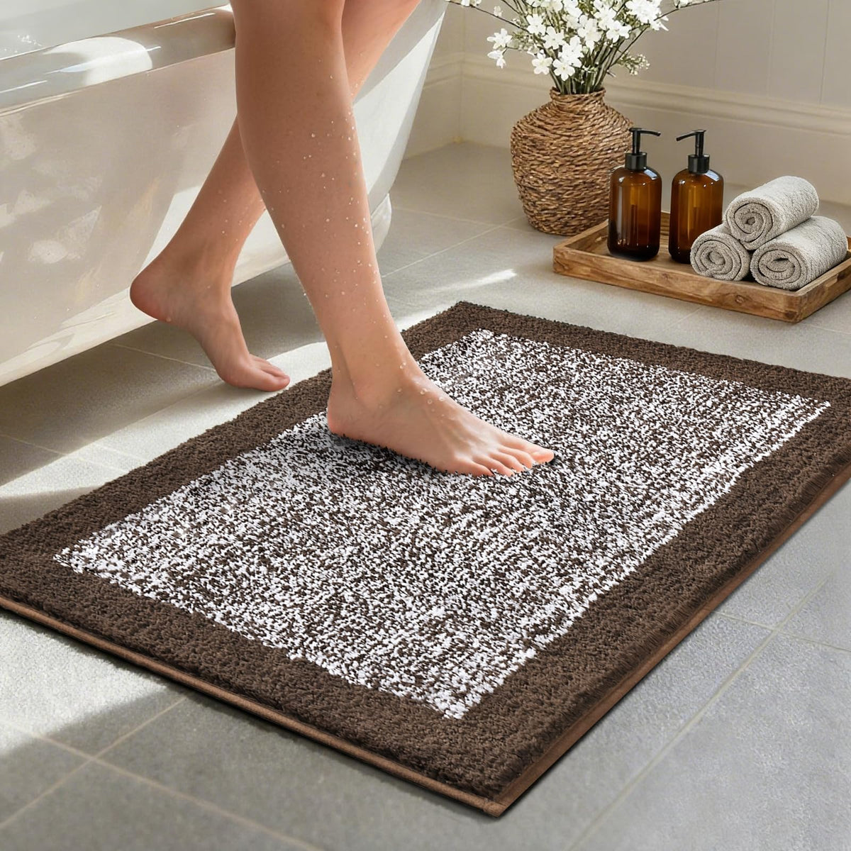 Long 2x4 Ft (48''x24'') Bathroom Rugs, Non Slip Washable Bath Mat Grey