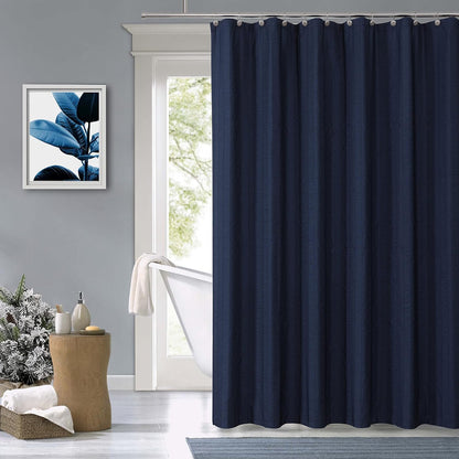 Central Park Navy Blue Shower Curtains Gathered Stripe Seersucker Puckered Ruffle Decorative Pattern for Modern Elegant Bathroom Spa Hotel with Buttonholes 70"x72", Not Waterproof
