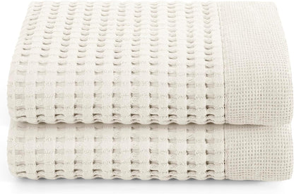GILDEN TREE Waffle Hand Towels for Bathroom Quick Dry Large Luxury Lint Free Super Absorbent Cotton Hand Towels Set of 2, Modern Style (Cream)