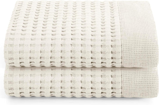 GILDEN TREE Waffle Hand Towels for Bathroom Quick Dry Large Luxury Lint Free Super Absorbent Cotton Hand Towels Set of 2, Modern Style (Cream)