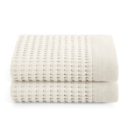 GILDEN TREE Waffle Hand Towels for Bathroom Quick Dry Large Luxury Lint Free Super Absorbent Cotton Hand Towels Set of 2, Modern Style (Cream)