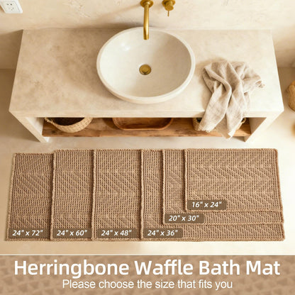 Sunfly Boho Bathroom Rug, Herringbone Waffle Bath Mat Non-Slip Washable Super Absorbent Quick Dry, Farmhouse Bath Mat for Bathroom Floor Decor 20"*30" Khaki
