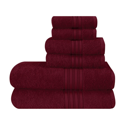 BOUTIQUO 6 Pack Cotton Towel Set, Contains 2 Bath Towels 28x55 inch, 2 Hand Towels 16x24 inch & 2 Wash Coths 12x12 inch, Ideal Everyday use, Ultra Soft Compact & Lightweight - Purple