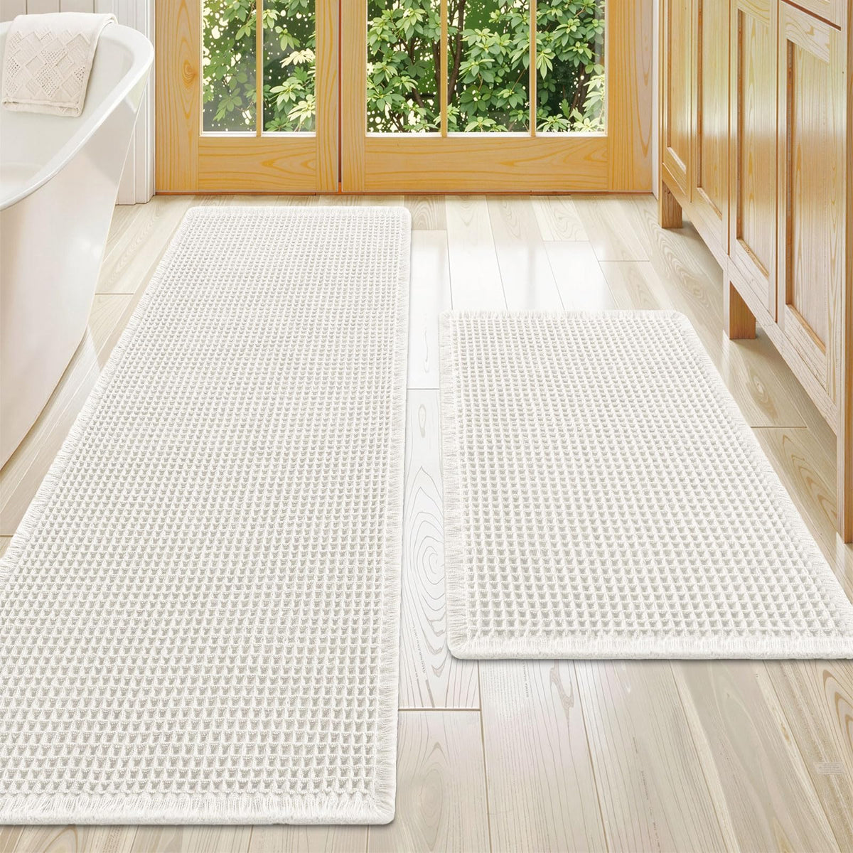 Smiry Waffle Bathroom Rugs Sets 2 Piece (30x20+24x16, Brown)
