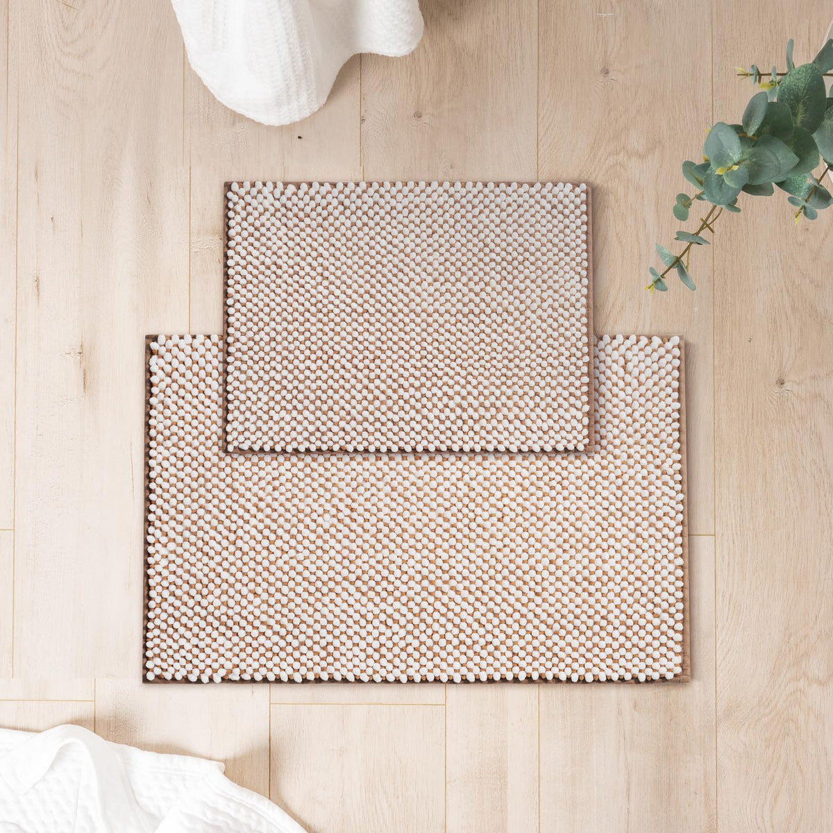 FRESHMINT Chenille Bath Rugs Set 2 Pieces, Cream White, 17''x24''+20''x47''