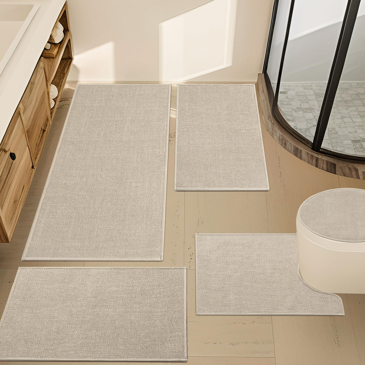YIHOUSE Bathroom Rugs Thin Bath Mat Sets 2 Pieces Quick Dry,Beige