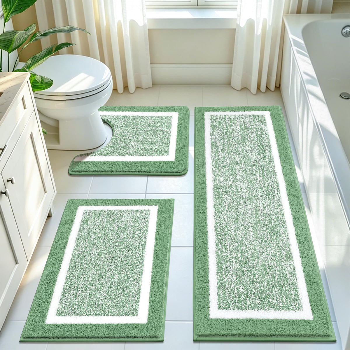 Pauwer Bathroom Rugs 3 Piece Set, Non Slip Washable Bath Mat, Dark Grey