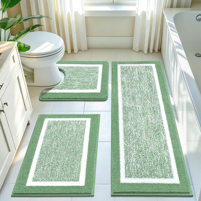 Pauwer Bathroom Rugs 3 Piece Set, Non Slip Washable Bath Mat, Dark Grey