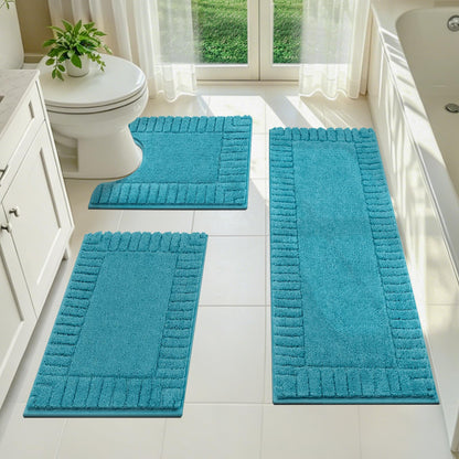Pauwer Bathroom Rugs Sets 3 Piece, Microfiber Bath Mat Set, Dark Grey