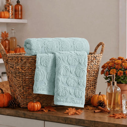 Artoid Mode 2 Pcs Blue 3D Heart Pumpkin Jacquard Hand Towels for Bathroom