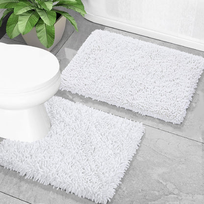 Yimobra Bathroom Rug Set 2 Piece, Luxury Shaggy Bath Mat Set with Non Slip Backing, Ultra Soft & Absorbent Mats for Bathroom Floor, Machine Washable, 31.5"x20"+24"x17", Dark Purple