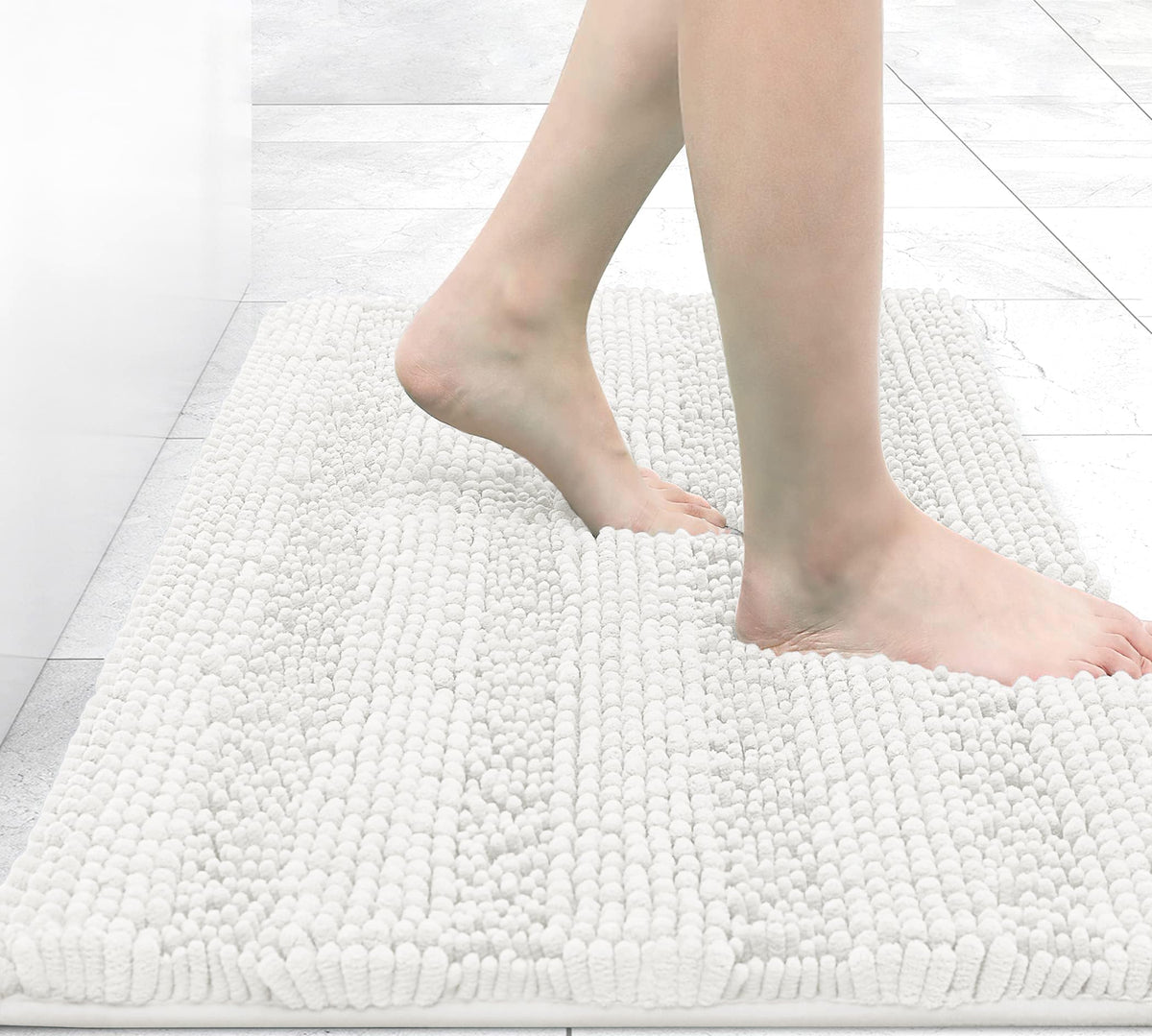 Grandaily Chenille Striped Bathroom Rugs 36x24, Extra Thick and Absorbent Bath Mats, Non-Slip Soft Plush Shaggy Shower Carpet, Machine Wash Dry, Bath Rug for Bathroom, (Large, Light Grey)