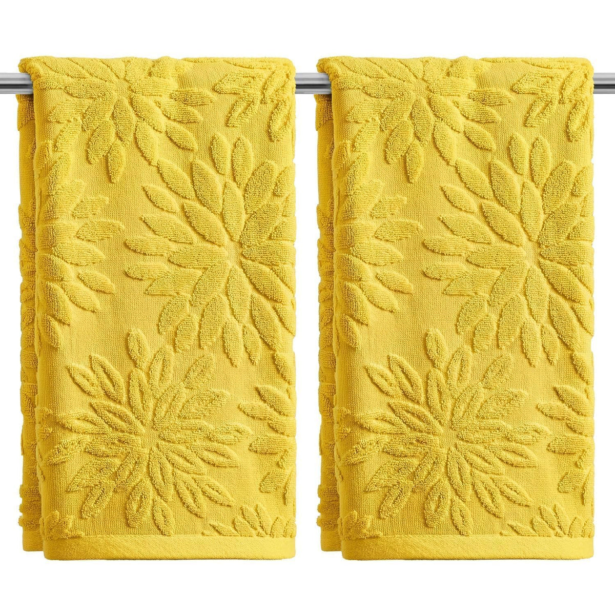 Artoid Mode 2 Pcs Olive Green 3D Dahlia Floral Jacquard Hand Towels for Bathroom, Cotton Soft Absorbent Bathroom Decor Towels, 13.7 x 29.5 Inch