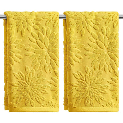 Artoid Mode 2 Pcs Olive Green 3D Dahlia Floral Jacquard Hand Towels for Bathroom, Cotton Soft Absorbent Bathroom Decor Towels, 13.7 x 29.5 Inch